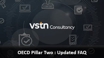 Banner for VSTN Consultancy with interconnected icons and the caption 'OECD Pillar Two: Updated FAQ'.
